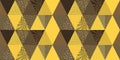 Creative seamless pattern with yellow and marsh triangles rhombuses. Abstract geometric print in the autumn color palette. Royalty Free Stock Photo